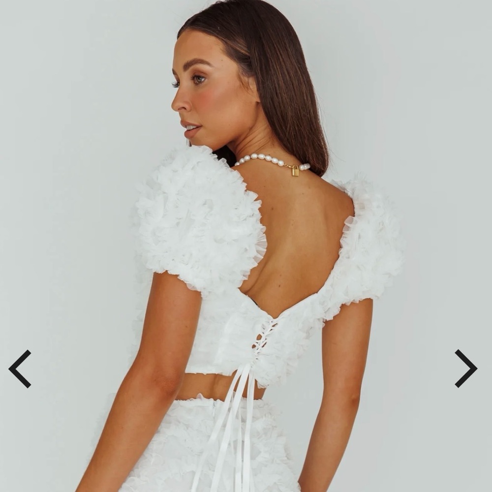 White Ruffled Puff Sleeve Top - Picture 2 of 2